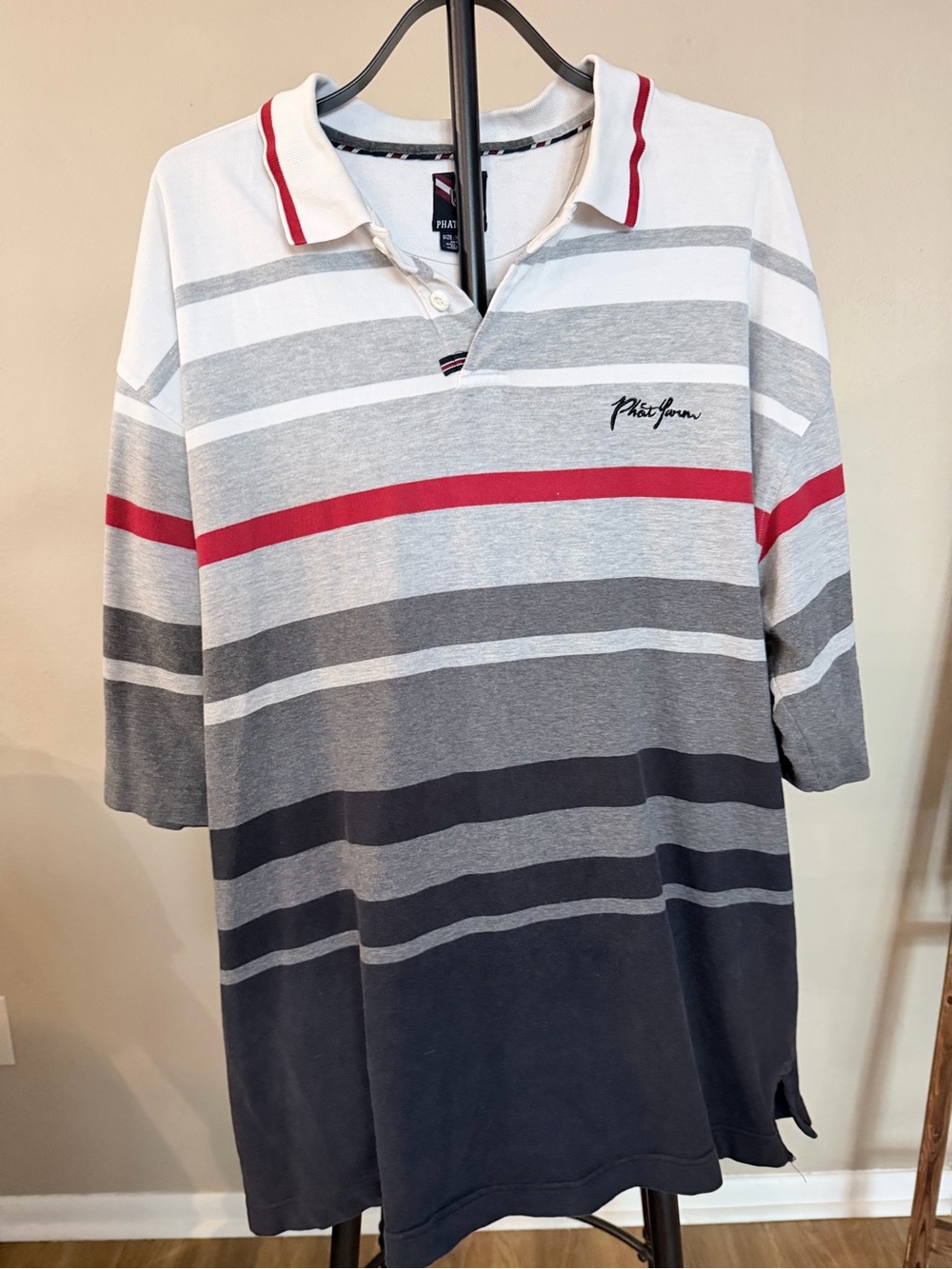 Phat Farm Men’s Gray, White & Red Striped Polo